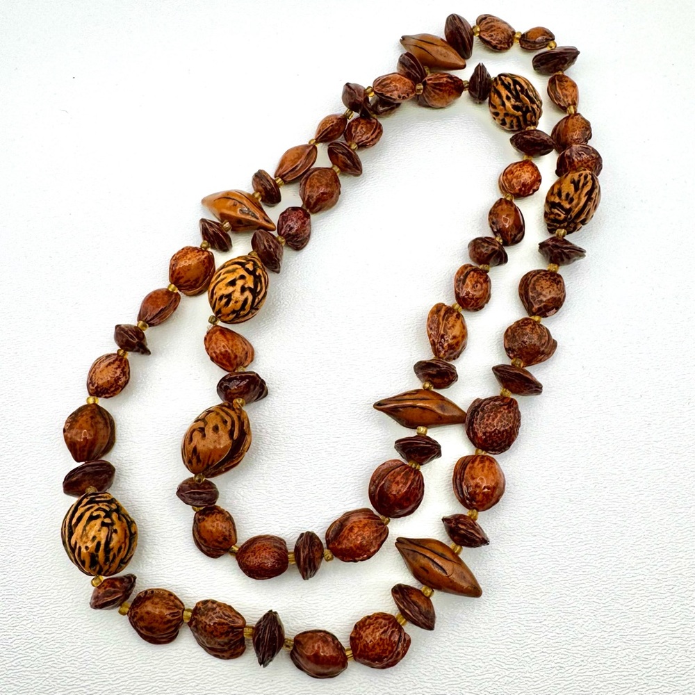 🟢5/$20 Mixed TROPICAL Seed Necklace 34” Long Earth Tone NATURAL Boho Eclectic